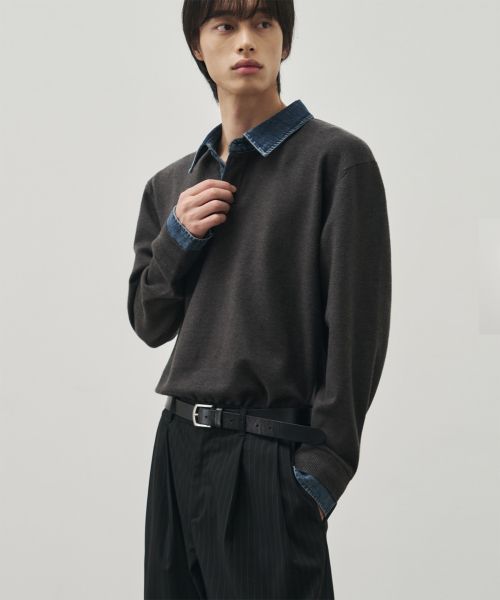 Order Alice Denim Layered Cropped Knit Pullover [Charcoal] ALSKN6380WB
