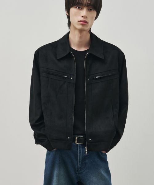 Alice Diagonal Suede Trucker Jacket [Black] ALSJK5102BK
