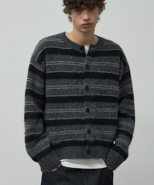 Alice Hairy Stripe Crop Knit Cardigan [Deep Gray] ALSKN5389DG