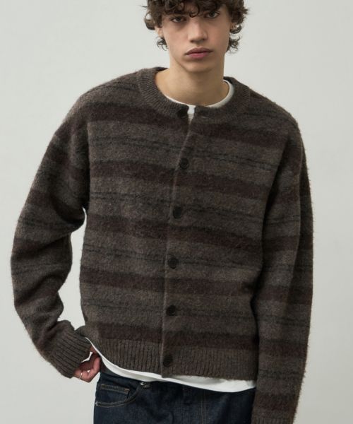 Alice Hairy Stripe Cropped Knit Cardigan [Brown] ALSKN5389BR