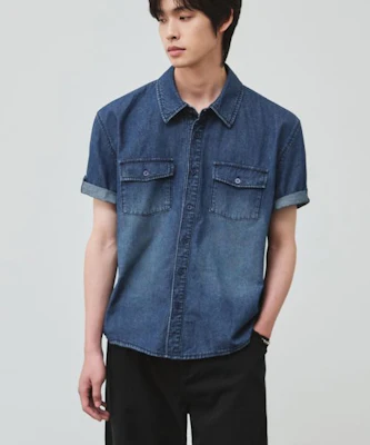 ALICE Kemeja Crop Linen Denim Dua Saku Gulung Warna Biru Muda ALSSH6223MB Order ALICE Kemeja Crop Linen Denim Dua Saku Gulung Warna Biru Muda ALSSH6223MB