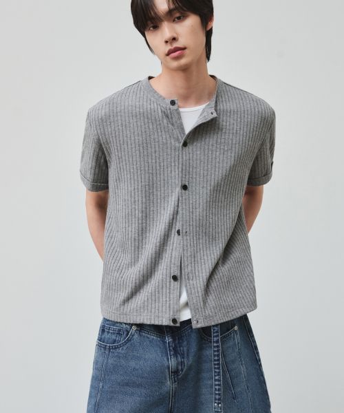 ALICE Ribbed Essential Cropped Half Cardigan [Melange Gray] ALSTS6268MG