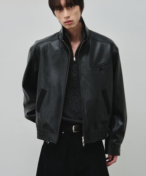 Alice Veiled Leather High-Neck Cropped Jacket [Black] ALSJK6306BK