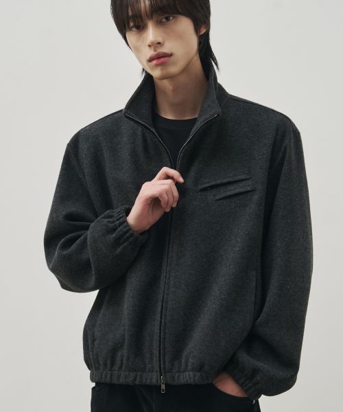 Alice Wool Blended High Neck Crop Fleece Jacket [Charcoal] ALSJK6305CH