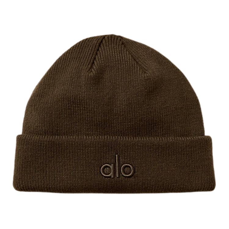 ALO Logo Recycled Polyester Knitted Beanie Unisex Deep Brown A0499U-ESPRESSO