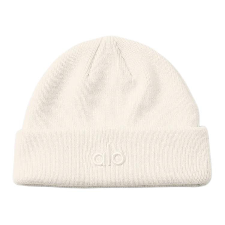 ALO Original Design Recycled Polyester Knit Beanie Unisex White A0499U-IVORY