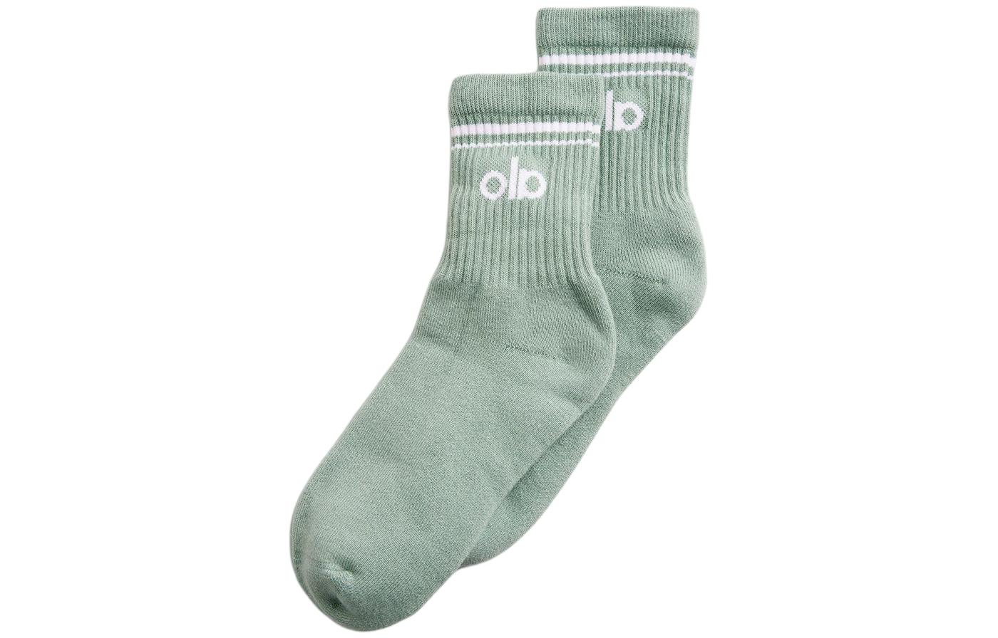 ALO Solid Color Logo Striped Mid-Calf Socks Unisex Single Pair A0480U