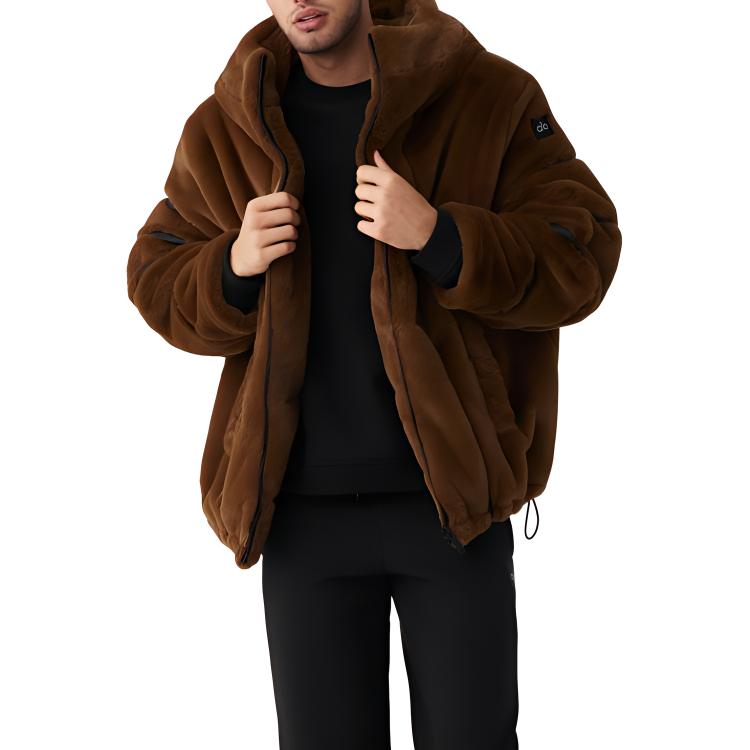 Alo Yoga Knock Out Faux Fur Jacket Satin Zip Pocket Solid Outerwear W4426R