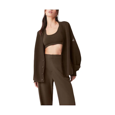 Alo Yoga Unisex Cozy Knit Cardigan Solid Color Casual Wear Sweater. M3227R