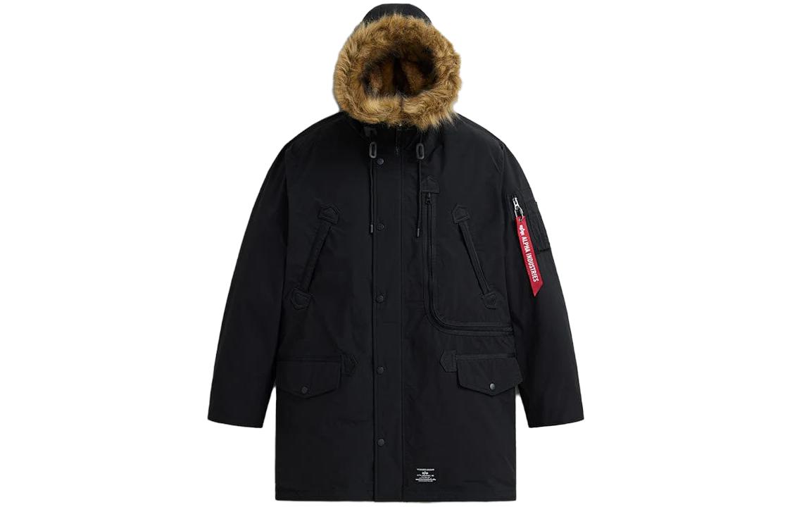Alpha Industries Black Full-Zip Hooded Padded Parka Jacket for Men mjn53501c1-black