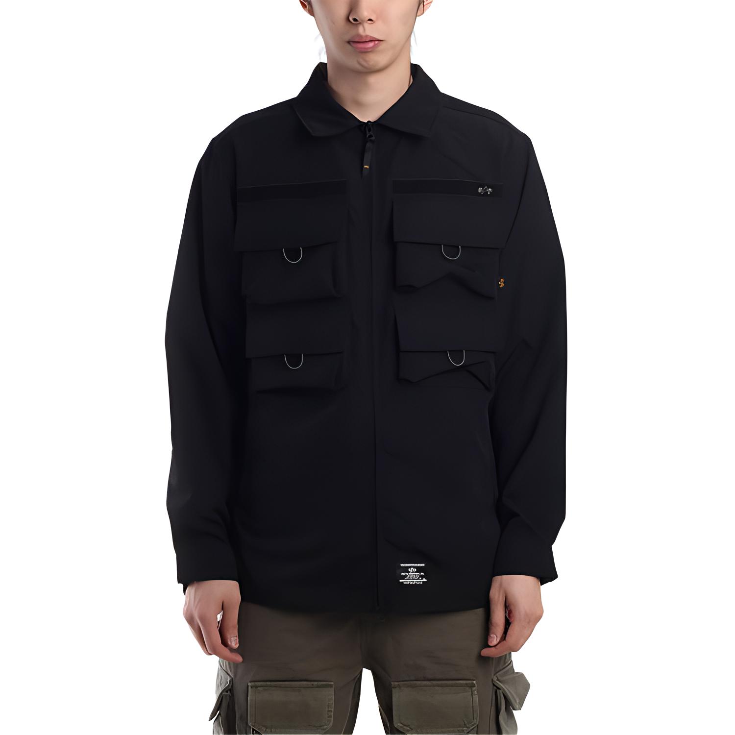 Alpha Industries Black Zip-Up Pocket Jacket with Logo and Collared Design MJN53000C1-BLACK