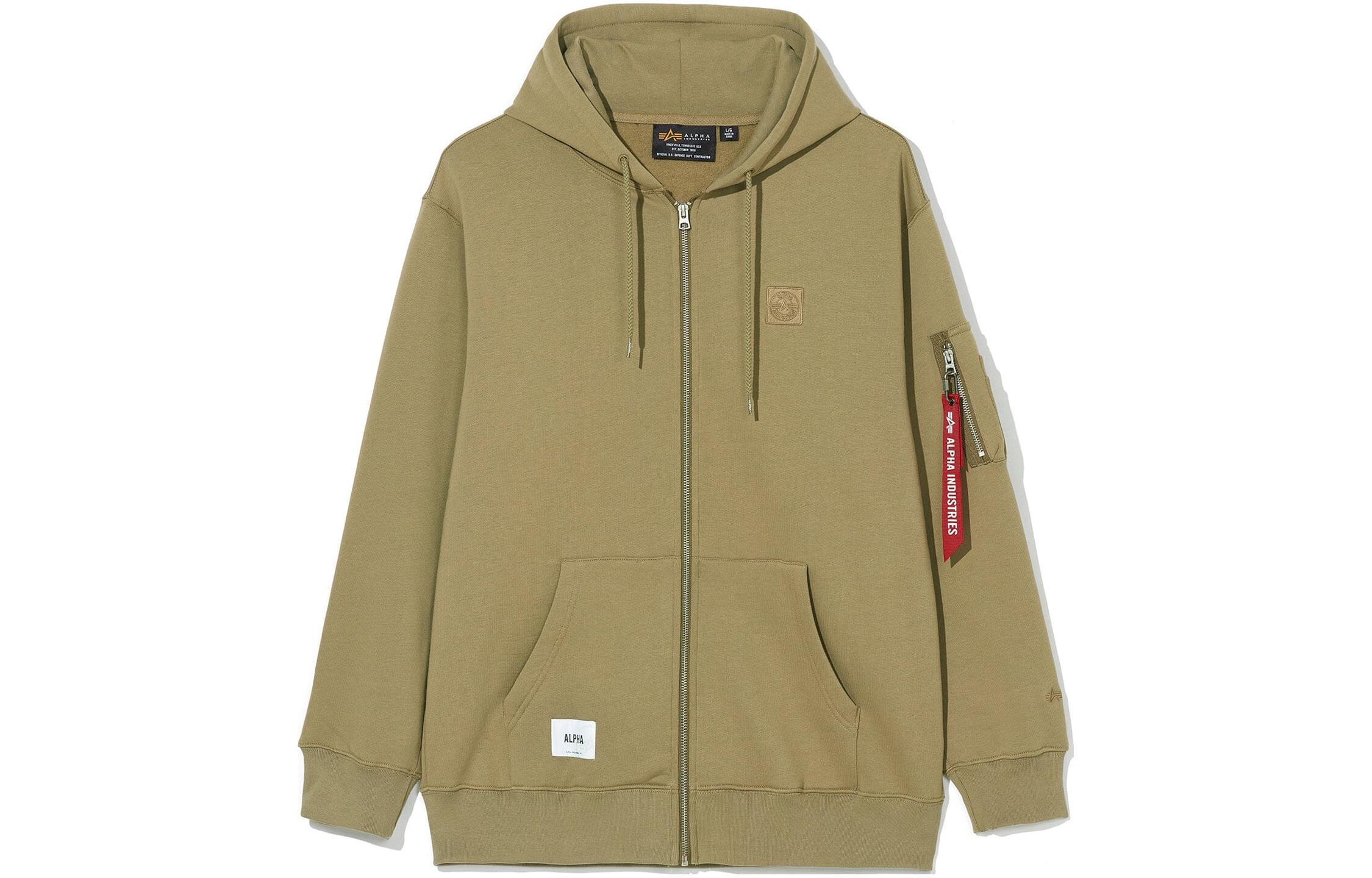 Alpha Industries Embossed Logo Casual Sweatshirt Jacket Khaki. MSA52500C1-COLOR