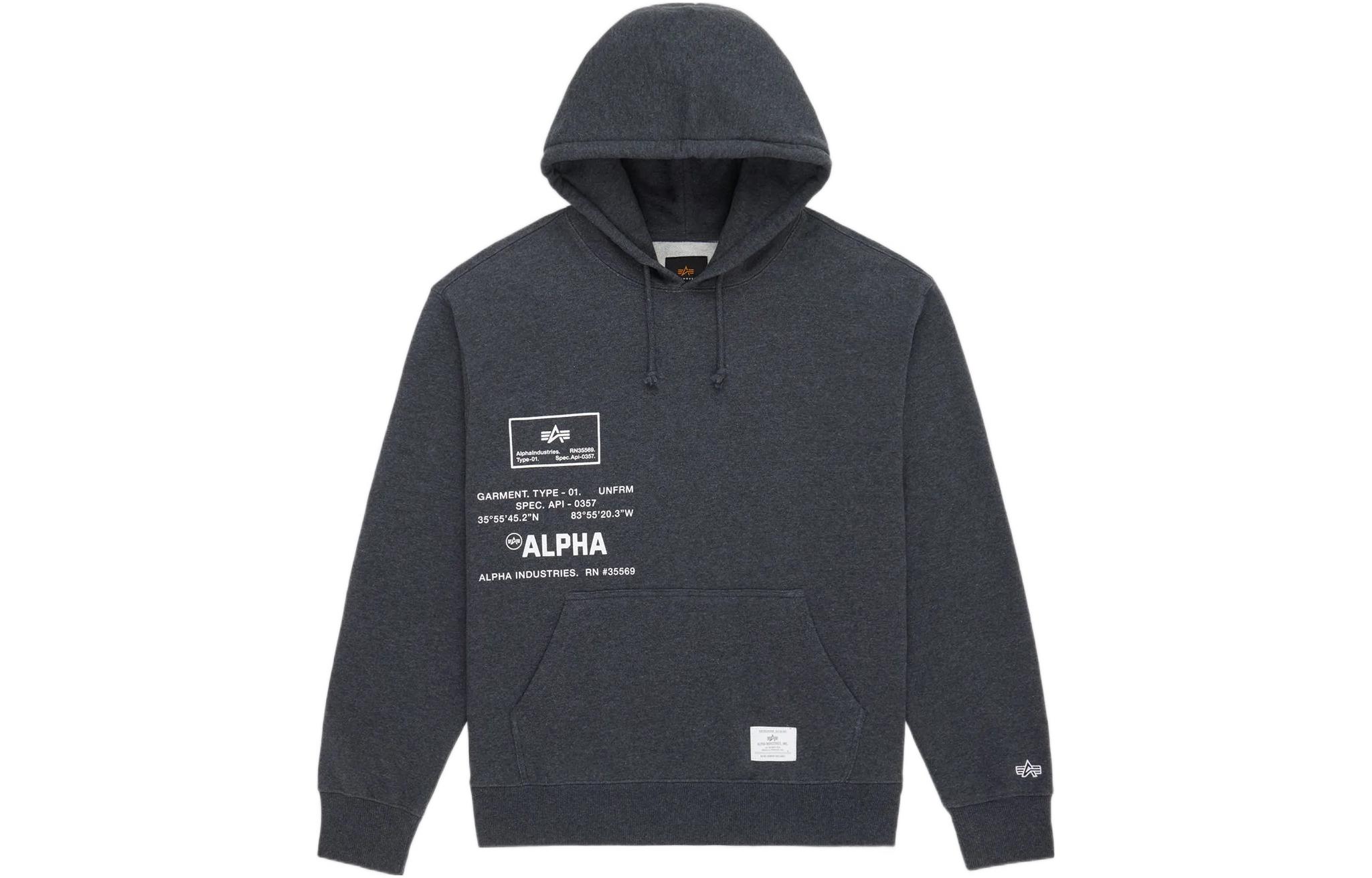 Alpha Industries FW22 Logo Hoodie Unisex Gray Pullover with Drawstring USQ52502C1-DARK-