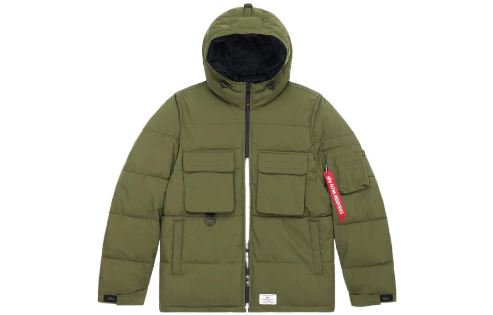 Alpha Industries FW22 Solid Logo Pocket Hoodie Jacket Green Mens. MJH52500C1-DARK-GREEN