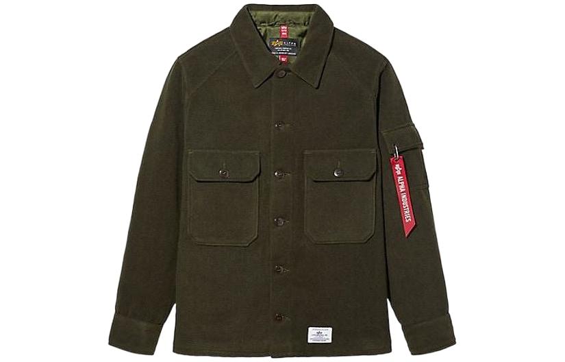 Alpha Industries Green Solid Tape-Patch Shirt Jacket for Men UJW52500C1-DARK-GREEN