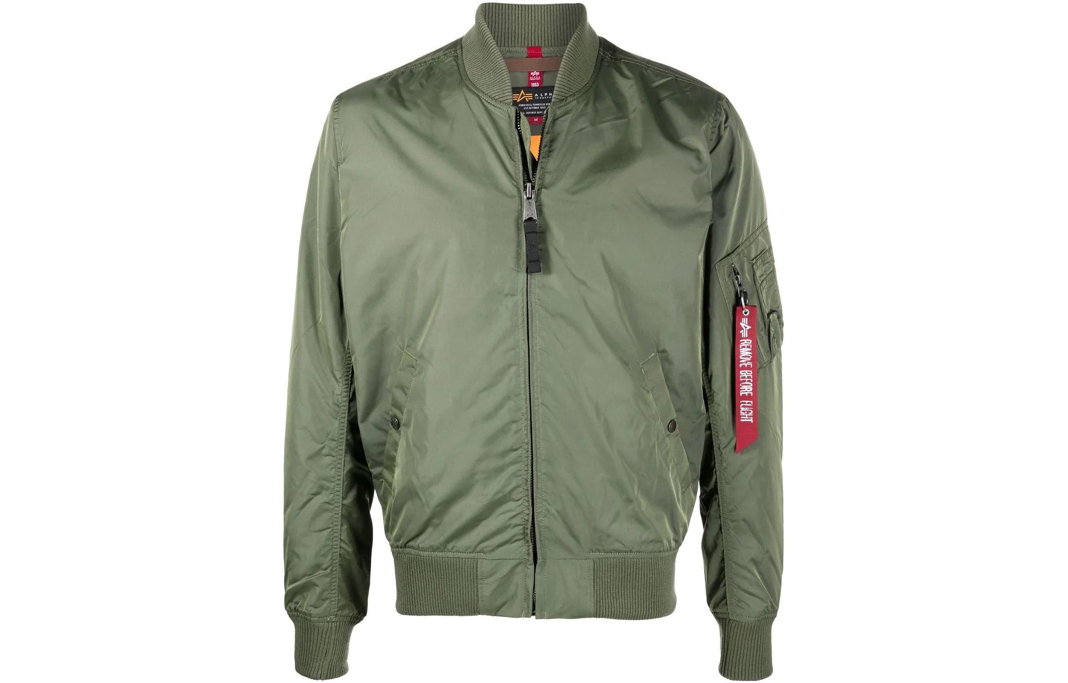 Alpha Industries Green Solid Zip-Up Long-Sleeve Bomber Jacket for Men 19110301