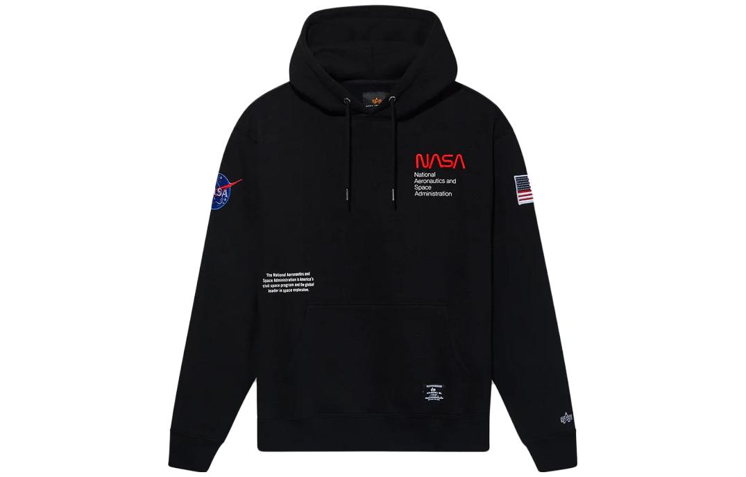 Alpha Industries Logo Print Pullover Hoodie Unisex BLACK USN53000C1-BLACK