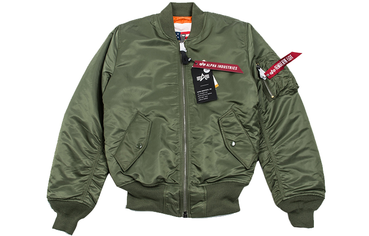 Alpha Industries MA-1 Bomber Jacket Military Green Unisex with Flag Design MJM21300C1-SAGE-GREEN