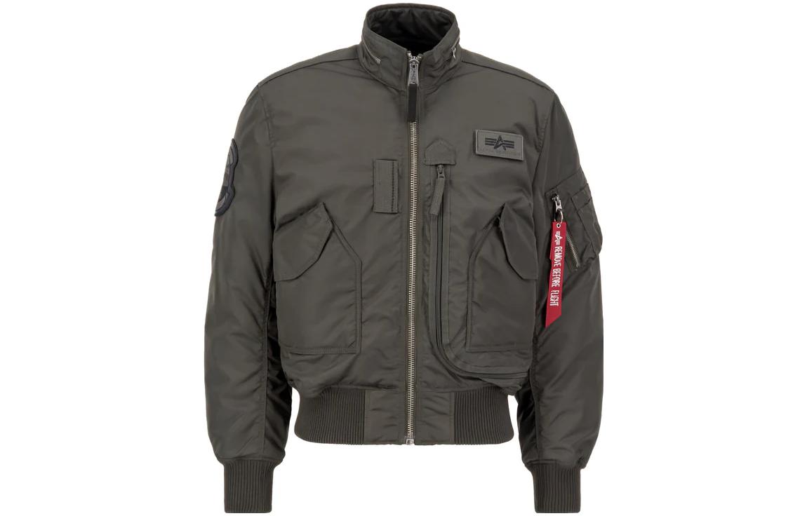 Alpha Industries Multi-Pocket Zipper Stand Collar Gray Jacket for Men. MJE52500C1-GREY