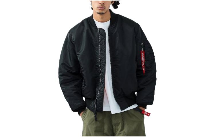 Alpha Industries Solid Color Zip-Up Collarless Jacket BLACK 2000-401
