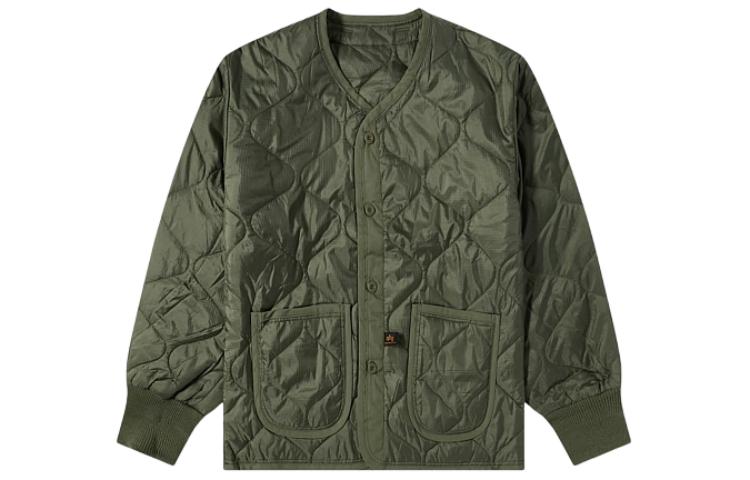 Alpha Industries Solid V-Neck Button-Up Long Sleeve Jacket Green () 100108-11