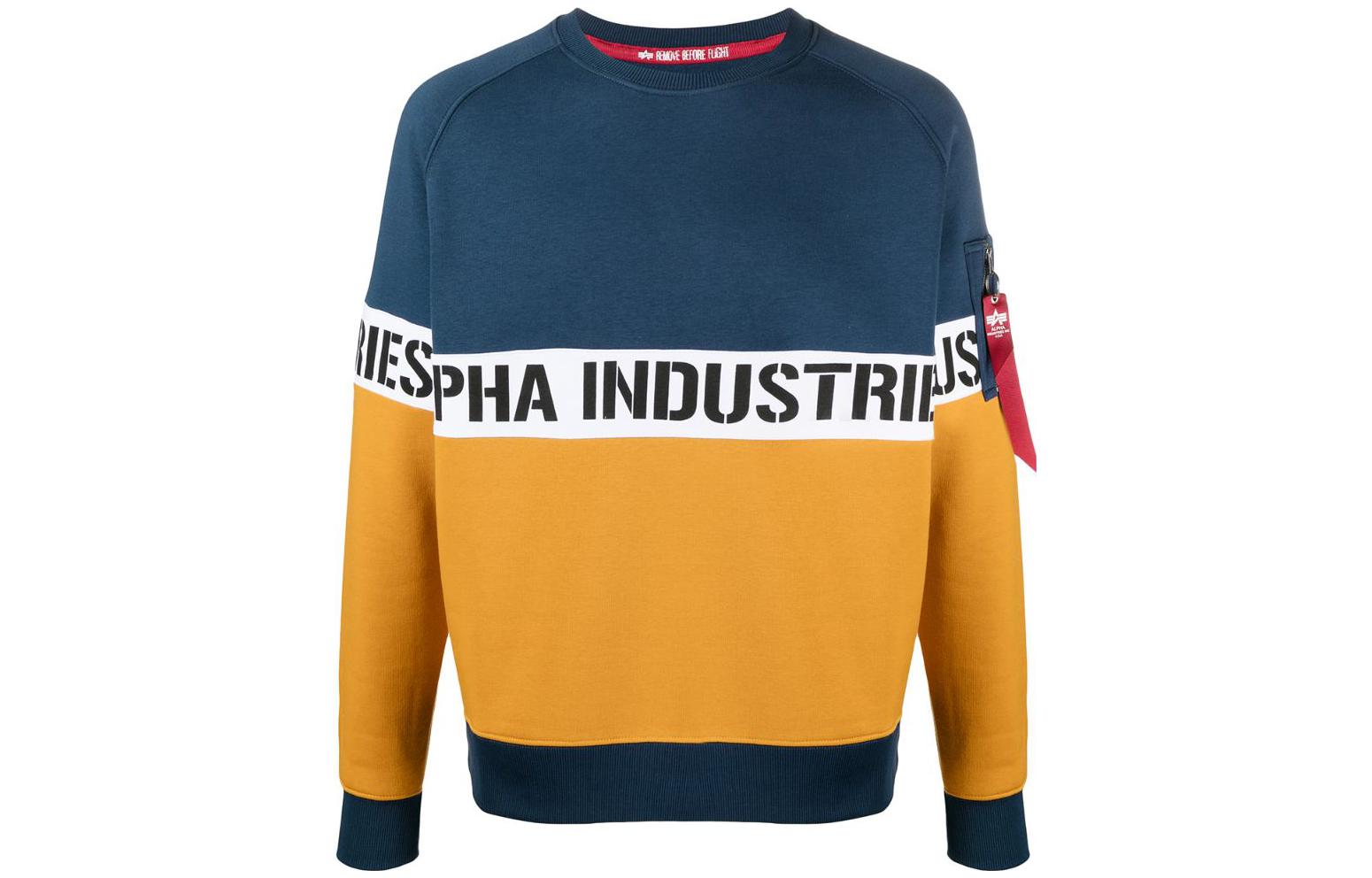 Alpha Industries SS22 Color-Block Logo Print Crewneck Sweatshirt Blue () 198345435
