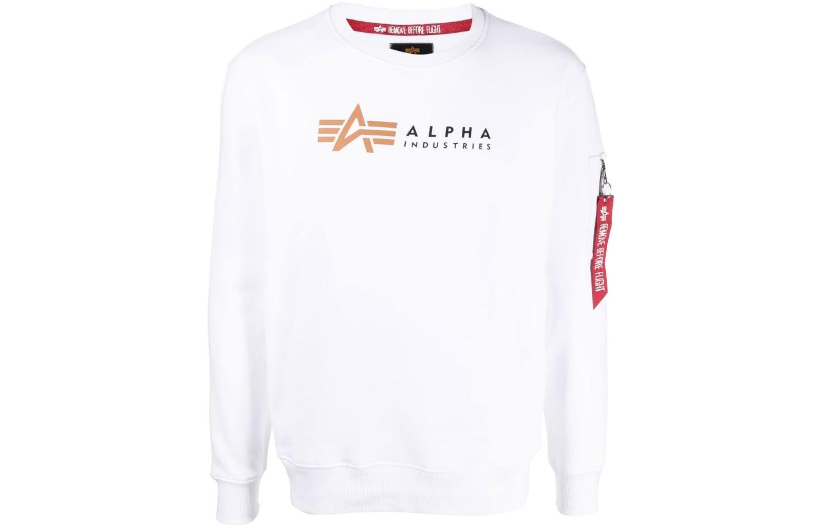 Alpha Industries SS22 Logo Print Crewneck Long Sleeve Sweatshirt White Mens 11831209