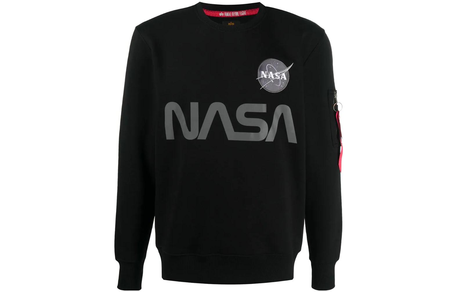 Alpha Industries SS22 Reflective Logo Crewneck Long Sleeve Sweatshirt Black Men 17830903