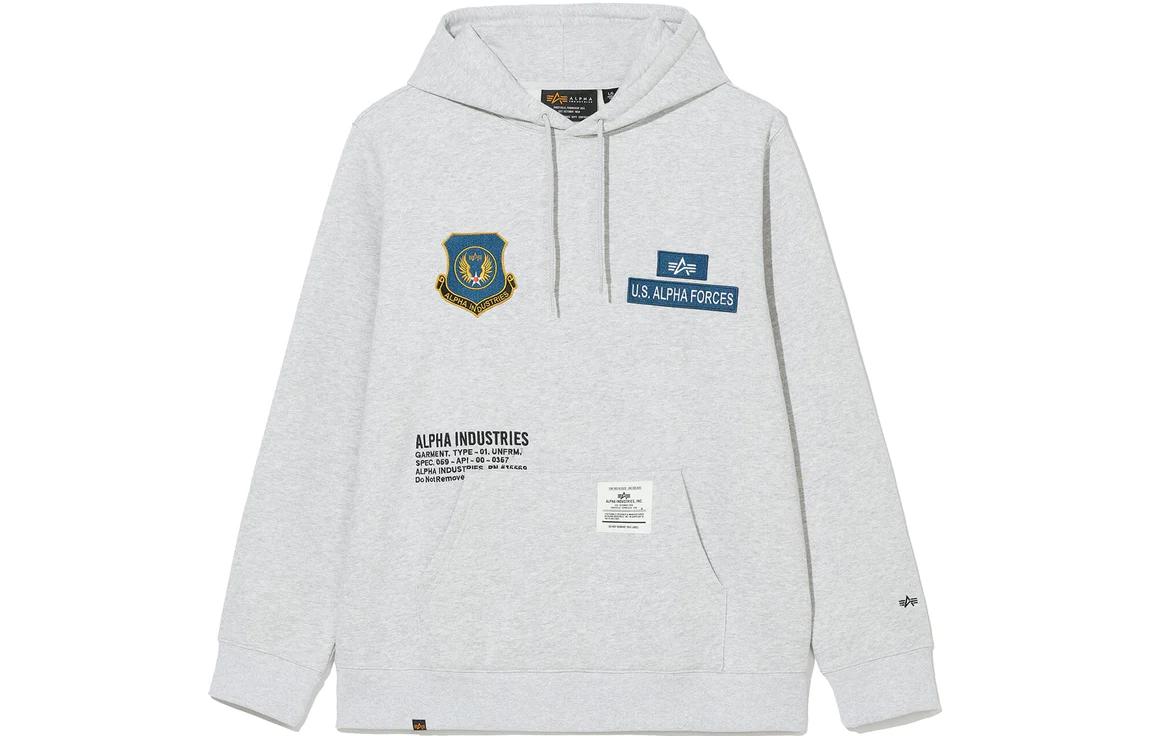 Alpha Industries SS23 Badge Embroidered Drawstring Hoodie - Gray MSA52501C1-GREY-MEDIUM