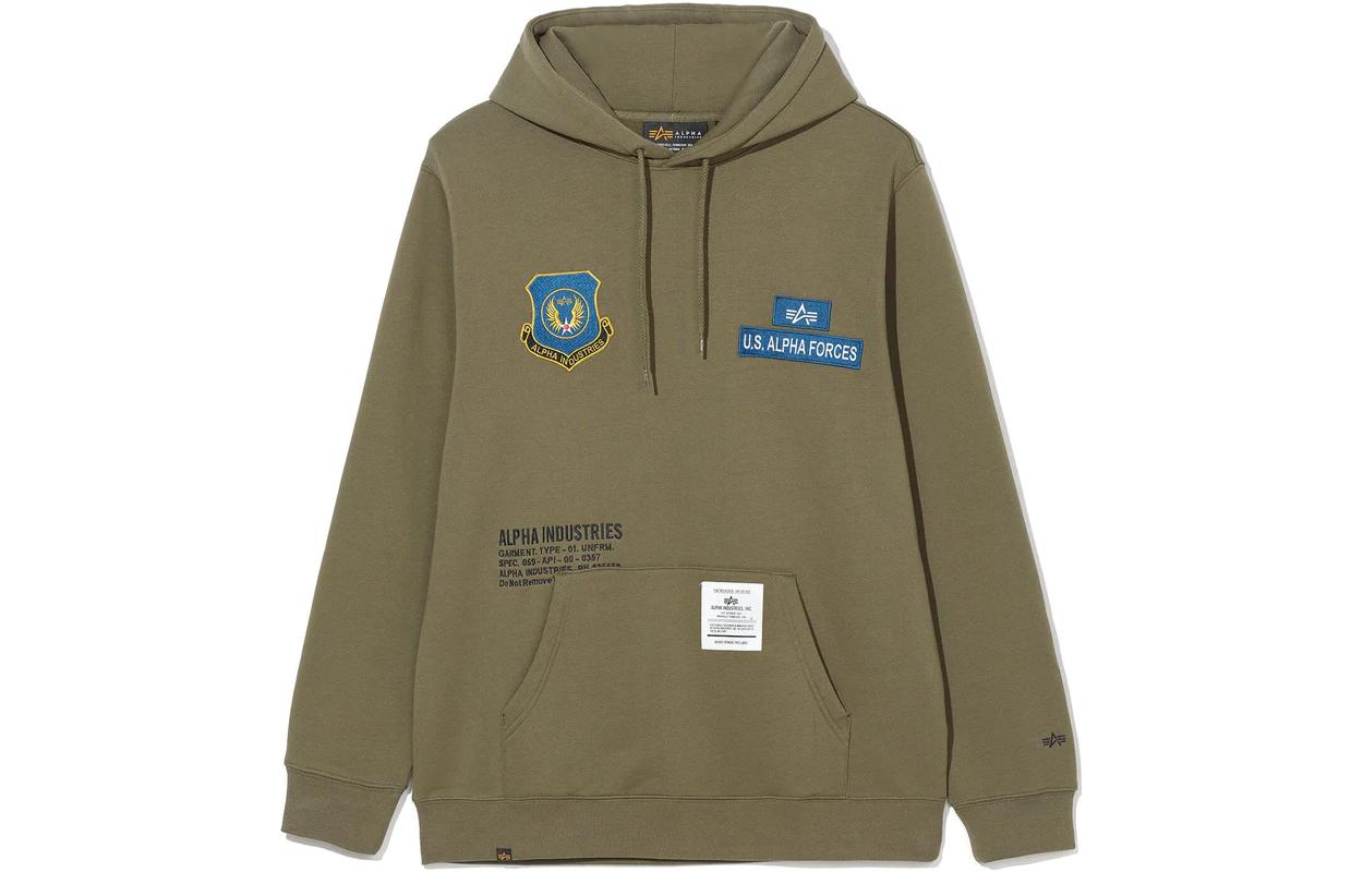 Alpha Industries SS23 Badge Embroidered Drawstring Hoodie Olive Green MSA52501C1-OLIVE