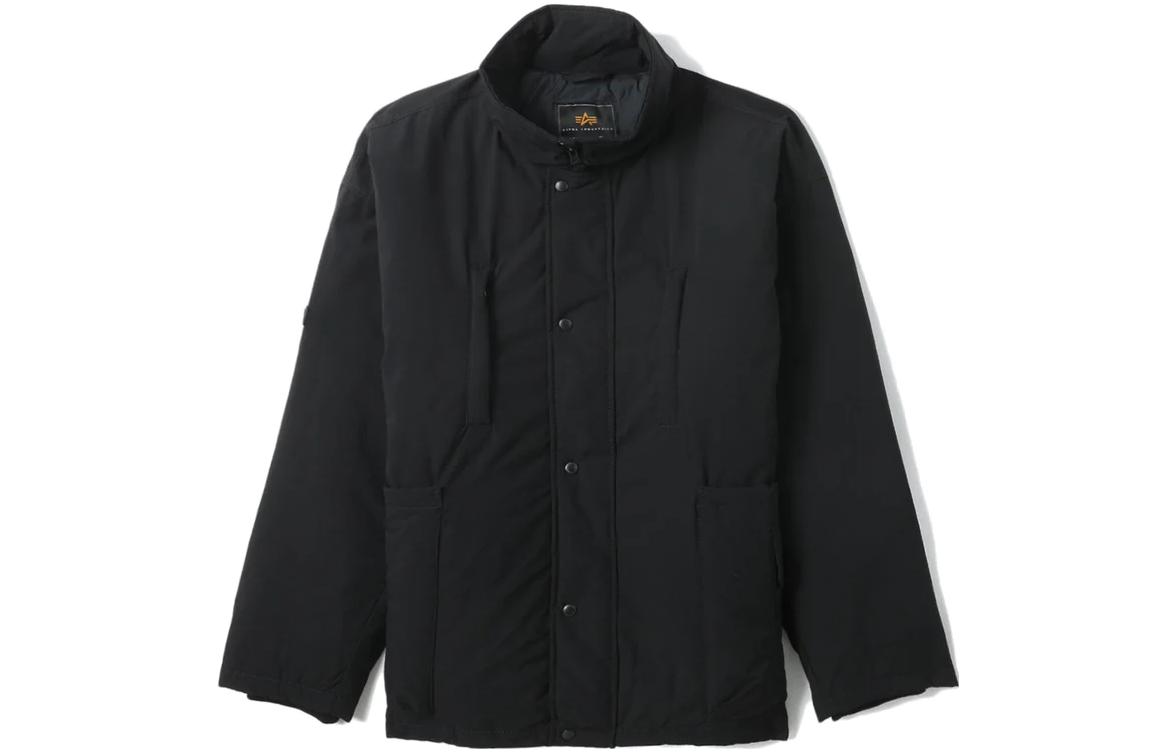 Alpha Industries SS23 Black Solid Pocket Stand Collar Long-Sleeve Jacket Men MJA52502C1-BLACK