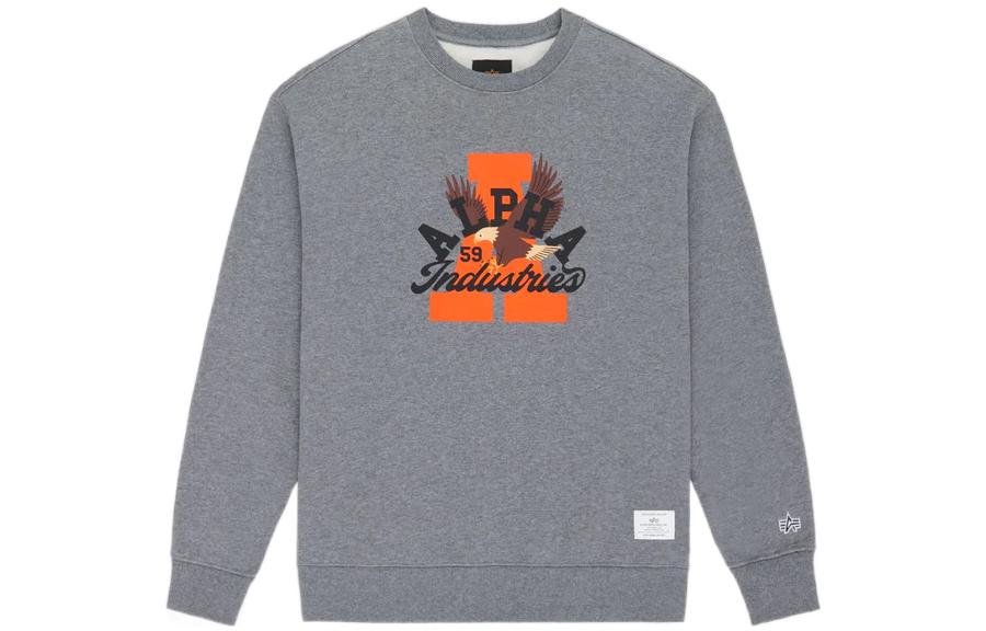Alpha Industries SS23 Falcon Graphic Grey Crewneck Pullover Sweatshirt MJN52502C1-MEDIUM-CHARCOAL