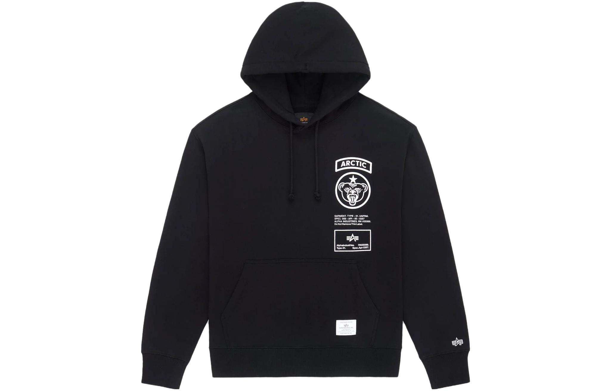 Alpha Industries SS23 Geometric Print Black Pullover Hoodie . USE52500C1-BLACK