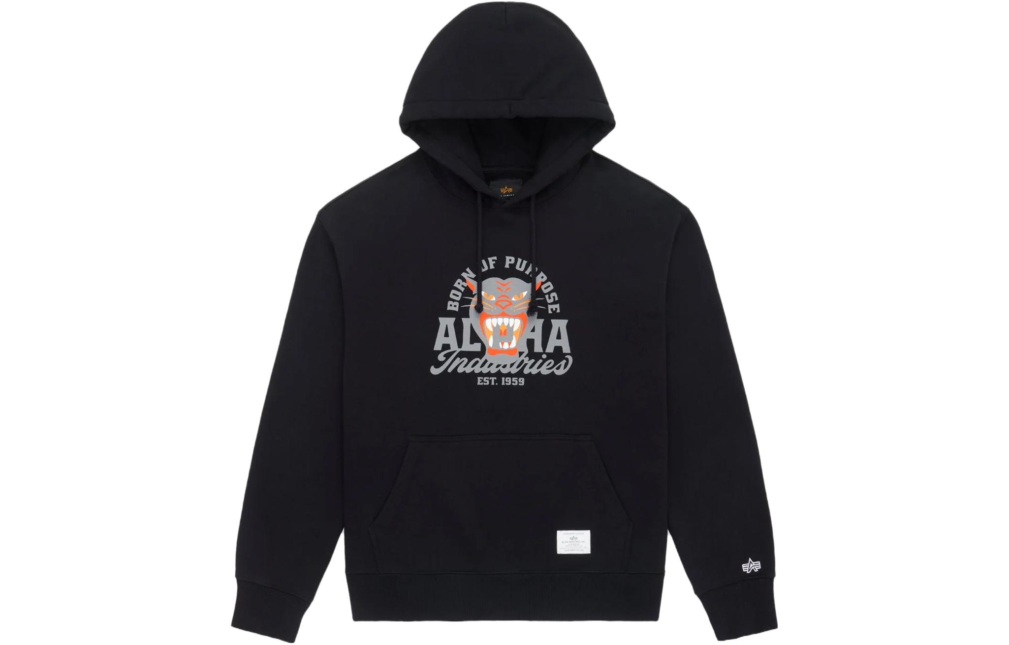 Alpha Industries SS23 Geometric Print Hoodie Black ( Long Sleeve) ESA52502C1-BLACK