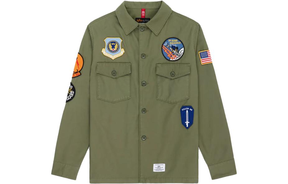Alpha Industries SS23 Green Utility Shirt Jacket with Flap Pockets for Men. EJD52500C1-OLIVE