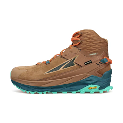 Altra Olympus 5 Brown Mid Hiking Shoes - Fabric Leather, Cushioned, Non-slip