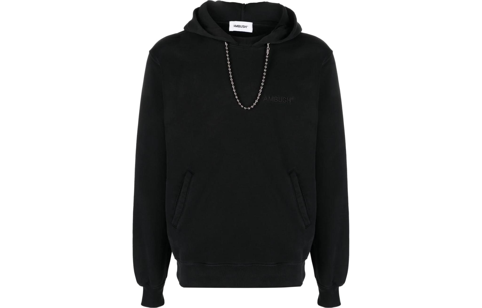 AMBUSH  Black Hoodie with Solid Color and Embroidered Lettering BMBB027F23FLE0011010