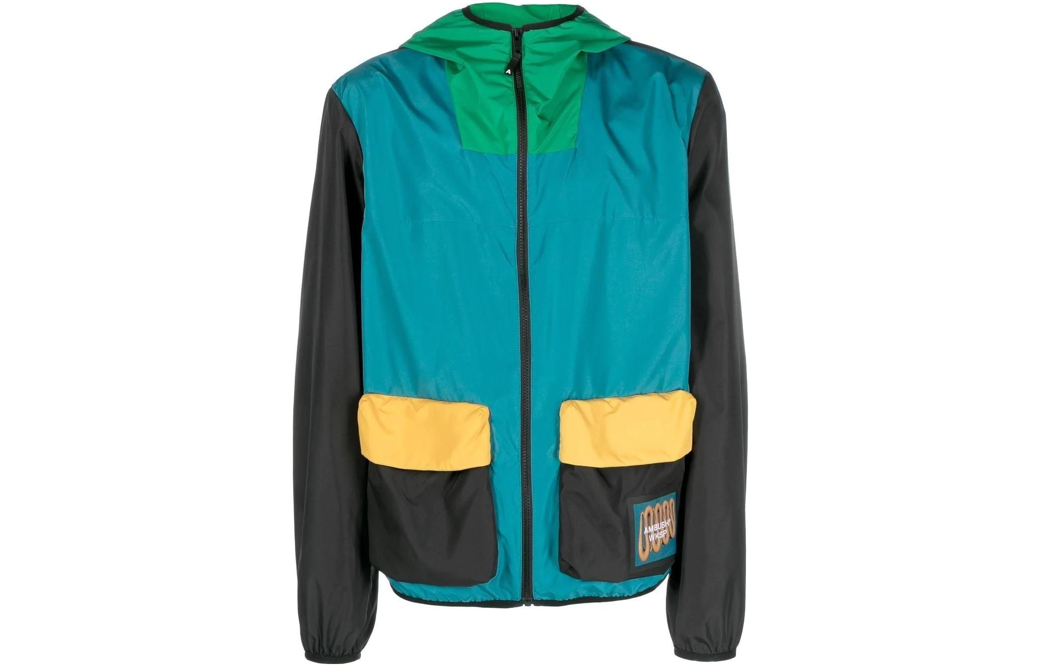 Order Ambush 抽象圖案拼接連帽外套 藍綠色 BMEB011F22FAB0034210