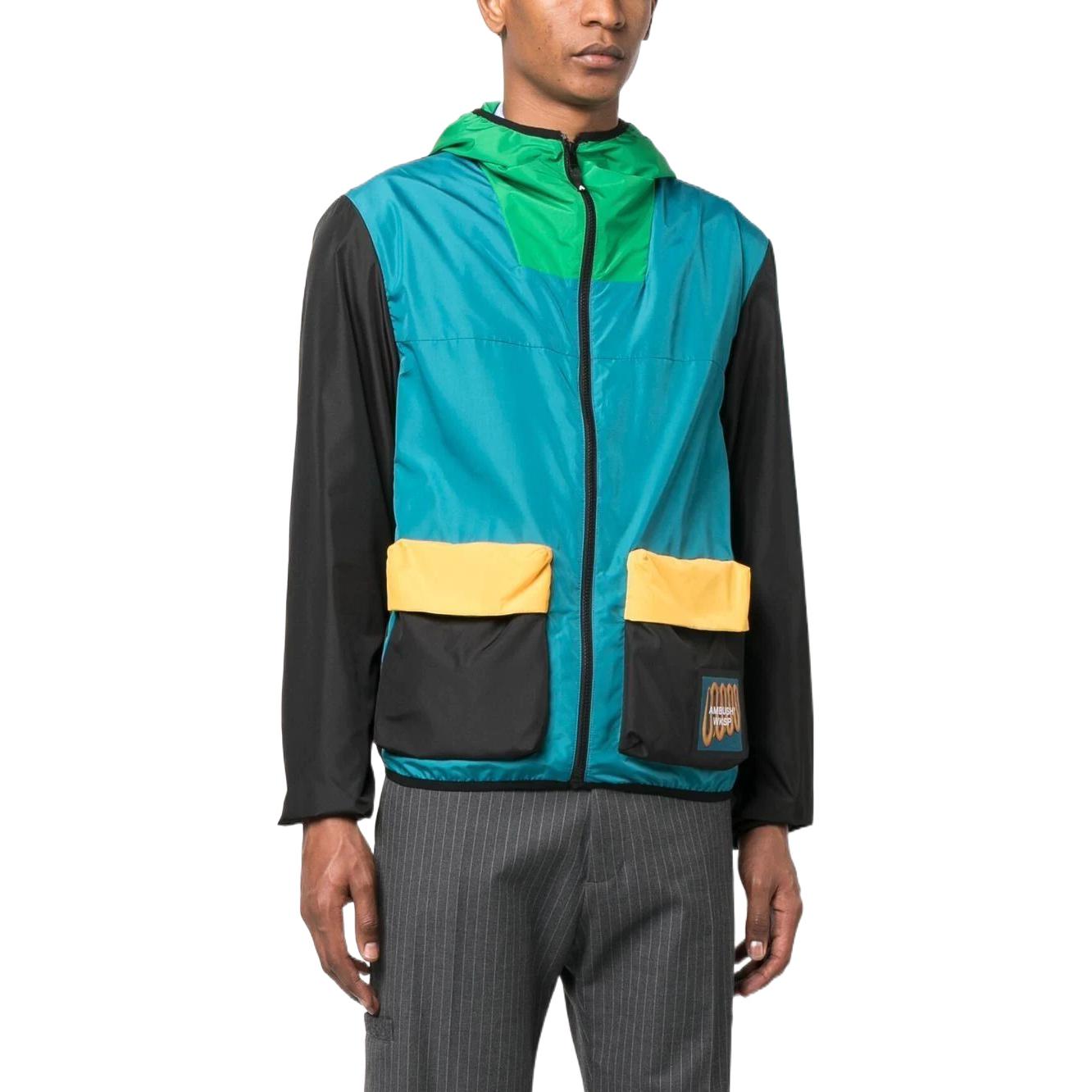 Purchase Ambush 抽象圖案拼接連帽外套 藍綠色 BMEB011F22FAB0034210