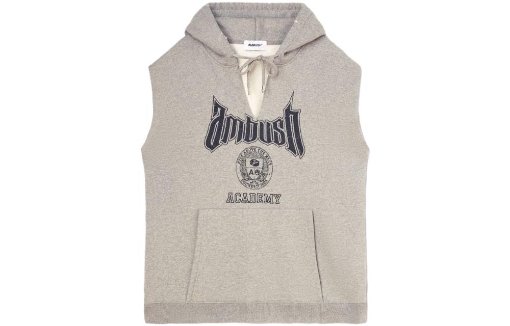 AMBUSH Academy Hoodie Vest Letter Print Sleeveless Unisex Hoodie Grey. BMBB031F23FLE0010546