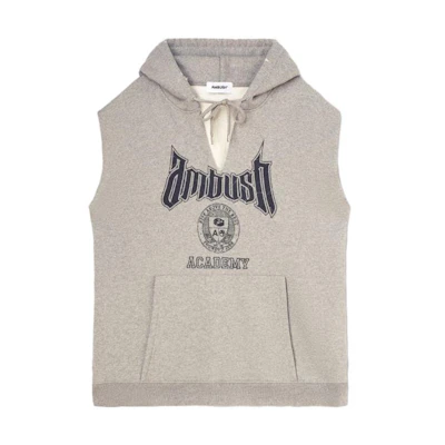 AMBUSH Academy Hoodie Vest Letter Print Sleeveless Unisex Hoodie Grey. BMBB031F23FLE0010546