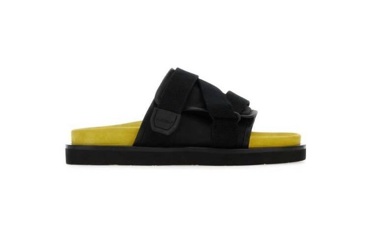 Shop AMBUSH Burberry 黑黄拼色羽绒凉鞋 BMIH001S23MAT0011018