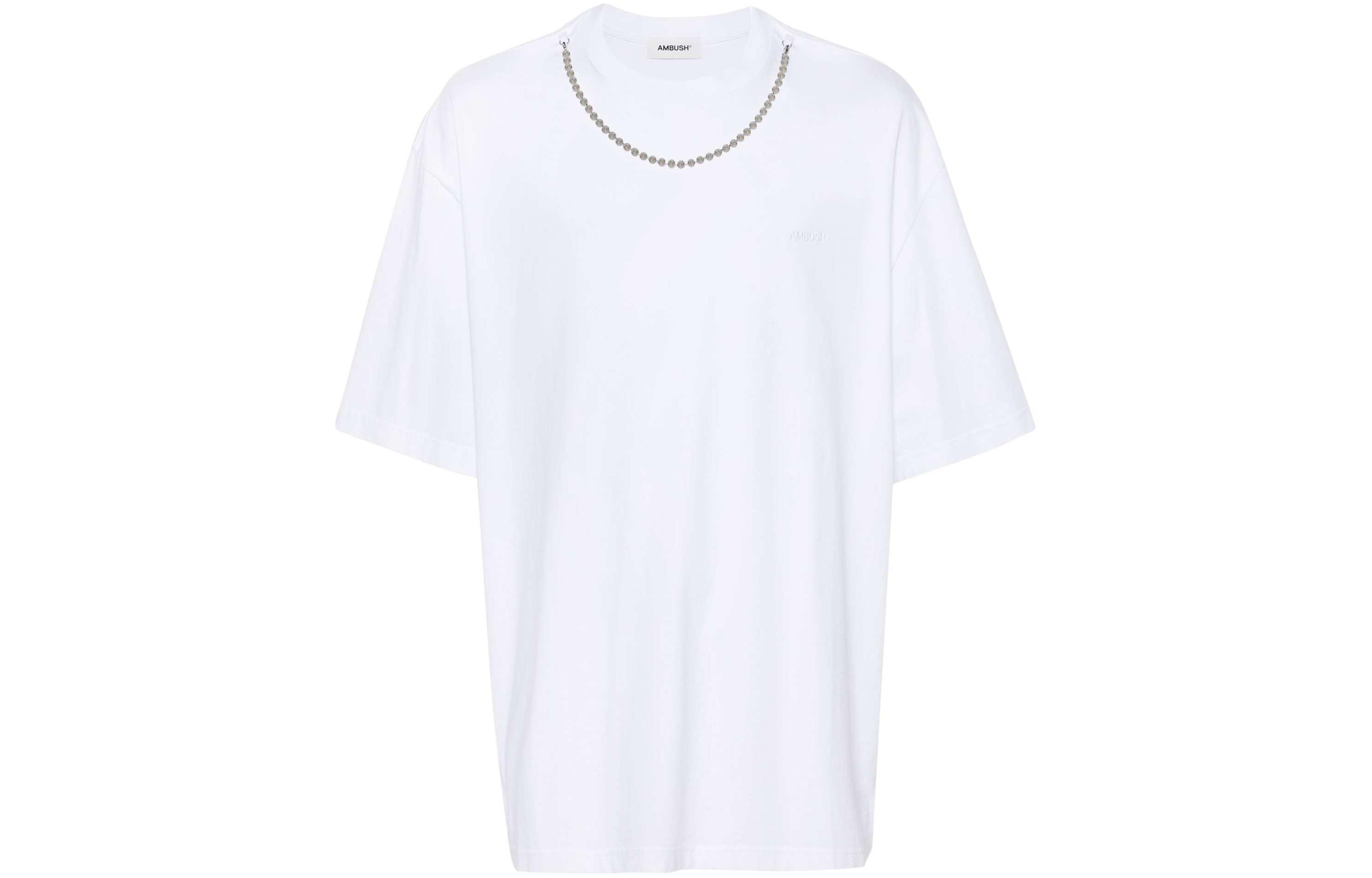 AMBUSH Chain Detail Logo Embroidered Short Sleeve Tee Men’s White BMAA001S24JER0010101