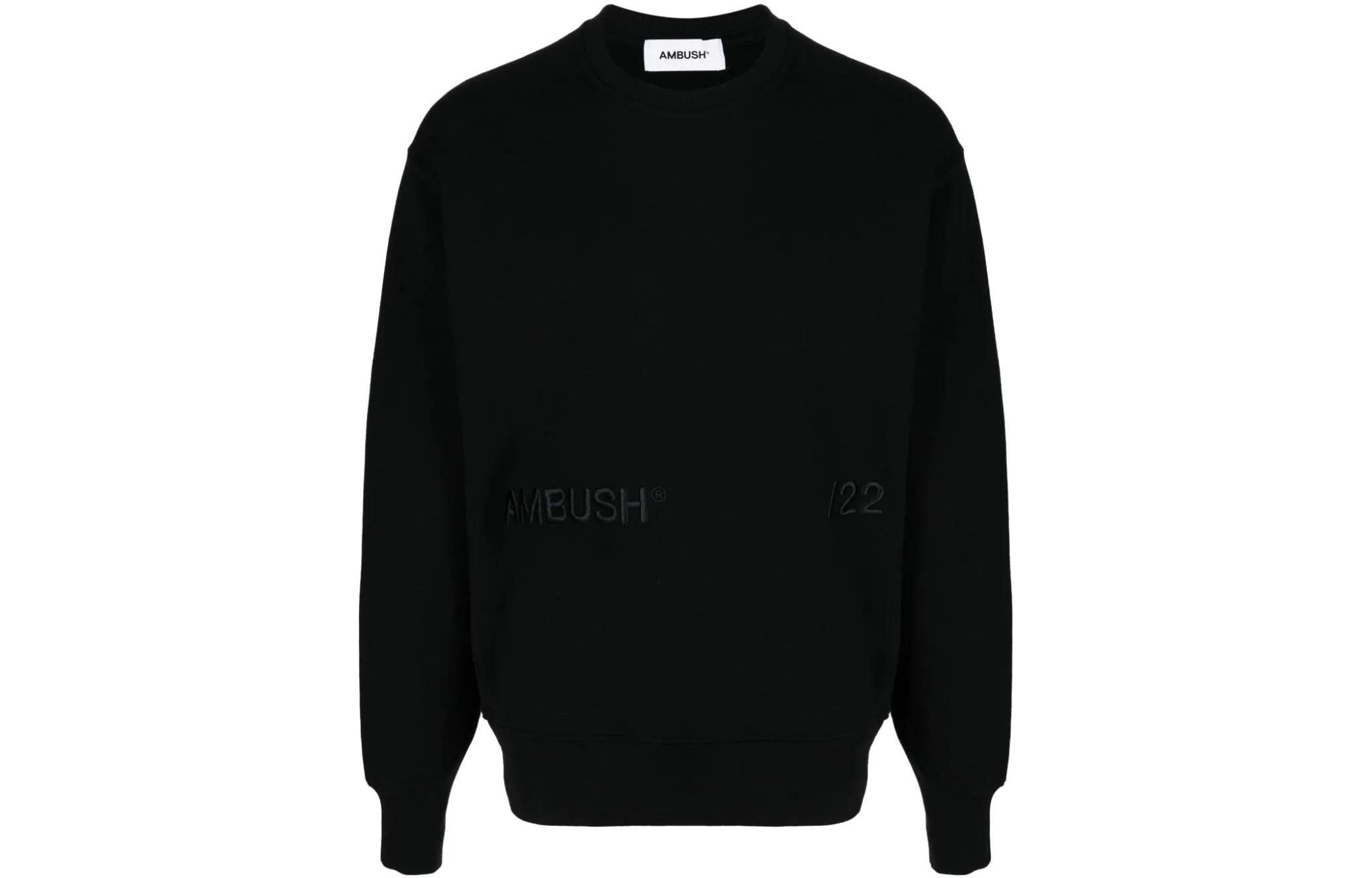 Order AMBUSH Logo Bordir Crewneck Pullover Sweatshirt Hitam Pria BMBA005S22FLE0011010