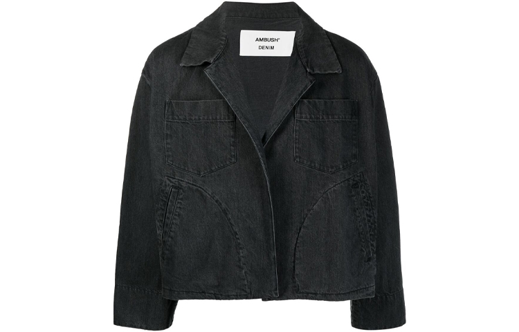 Ambush FW21 Black Denim Jacket with Notched Collar and Dual Pockets Casual Style BMYE004S21DEN0011000