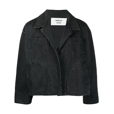 Ambush FW21 Black Denim Jacket with Notched Collar and Dual Pockets Casual Style BMYE004S21DEN0011000
