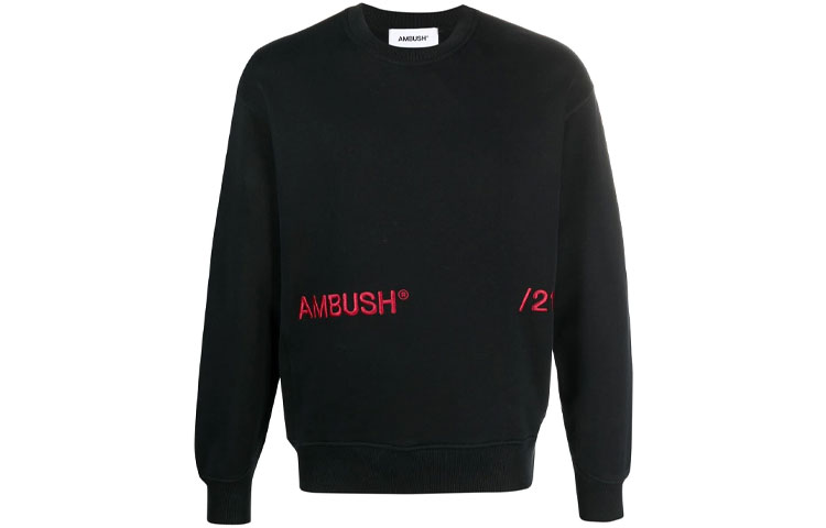 Ambush FW21 Black Logo Embroidered Crewneck Sweatshirt Relaxed Fit BWBA006S21FLE0011025