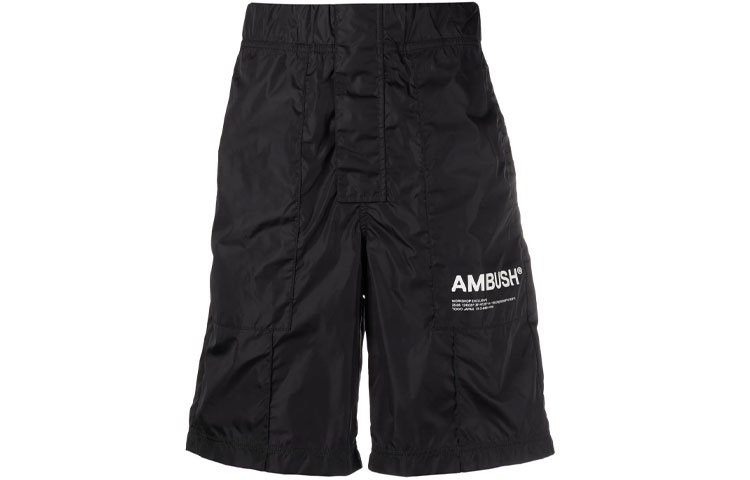 AMBUSH FW21 Black Nylon Mid-Waist Elastic Casual Shorts. BMCB003F21FAB0011003
