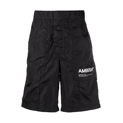 AMBUSH FW21 Black Nylon Mid-Waist Elastic Casual Shorts. BMCB003F21FAB0011003