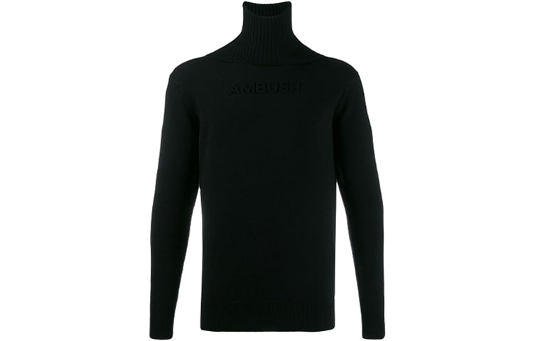 Order AMBUSH FW21 High Neck Wool Sweater with Embossed Logo Black 12111826BLACK